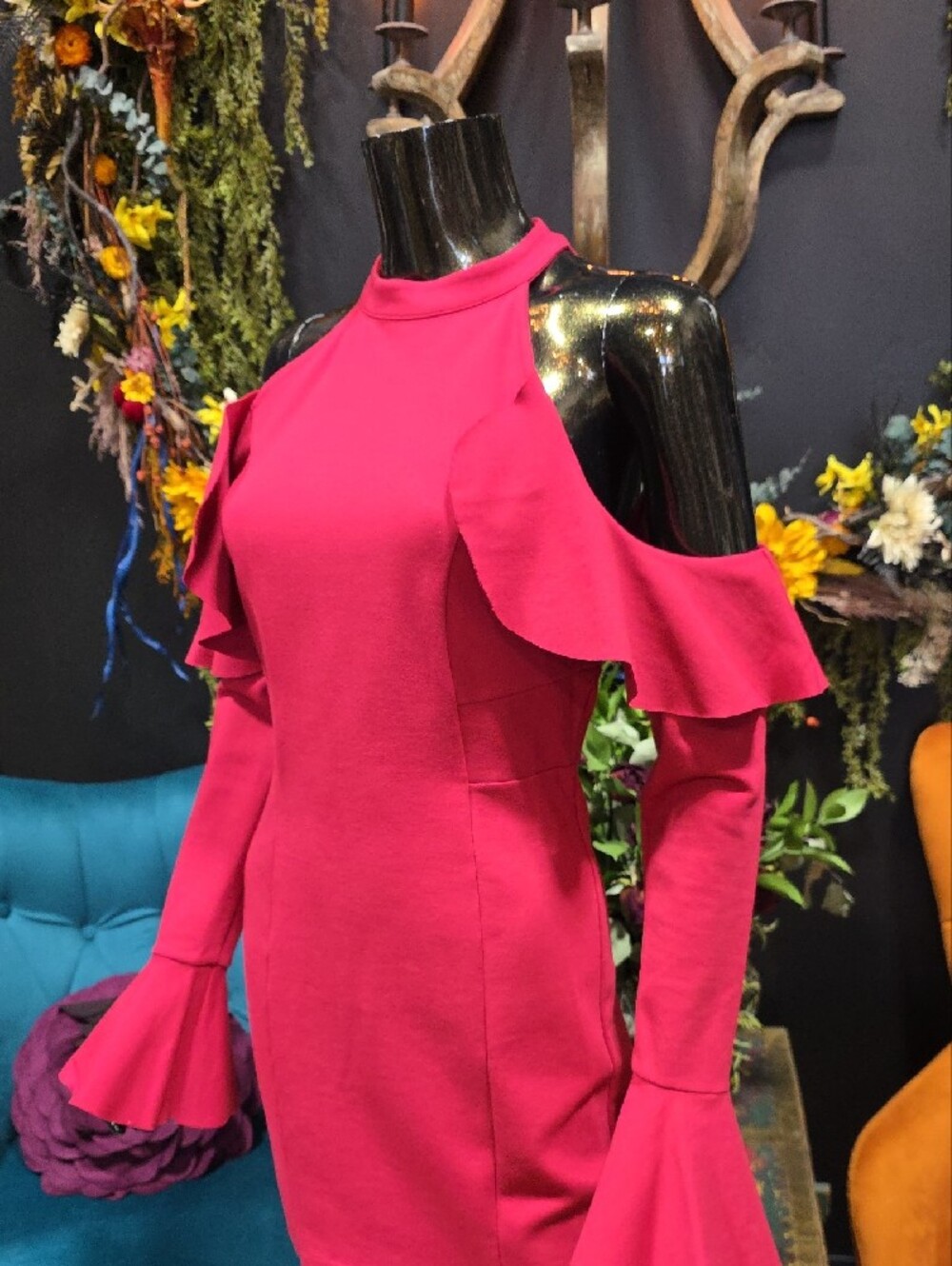 Free People Raspberry Cold-Shoulder Ruffle Mini Dress - Picture 2 of 11